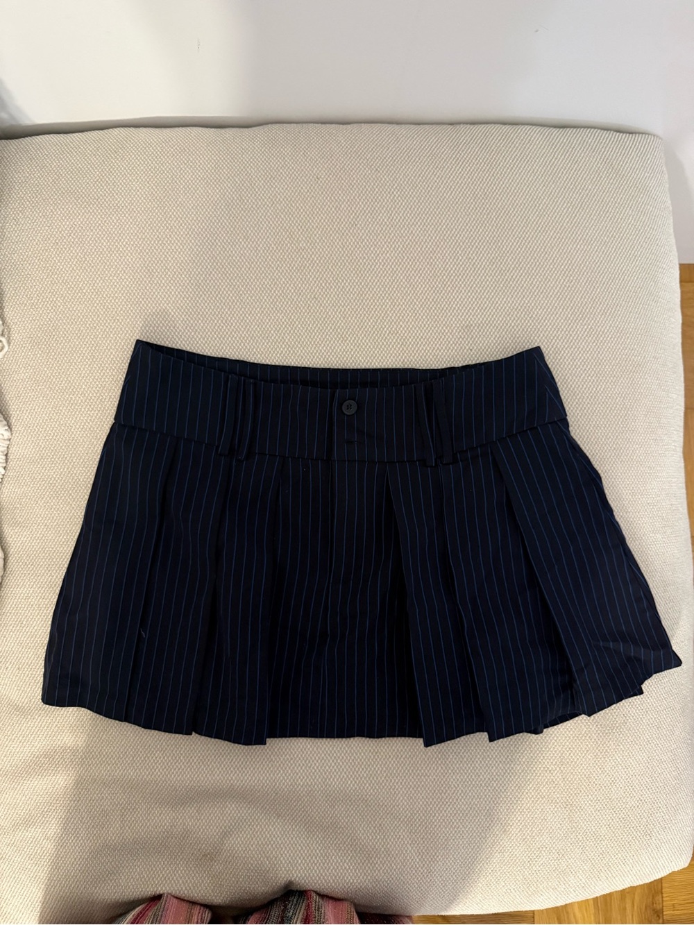 Navy Pinstripe Pleated Mini Skirt Size M